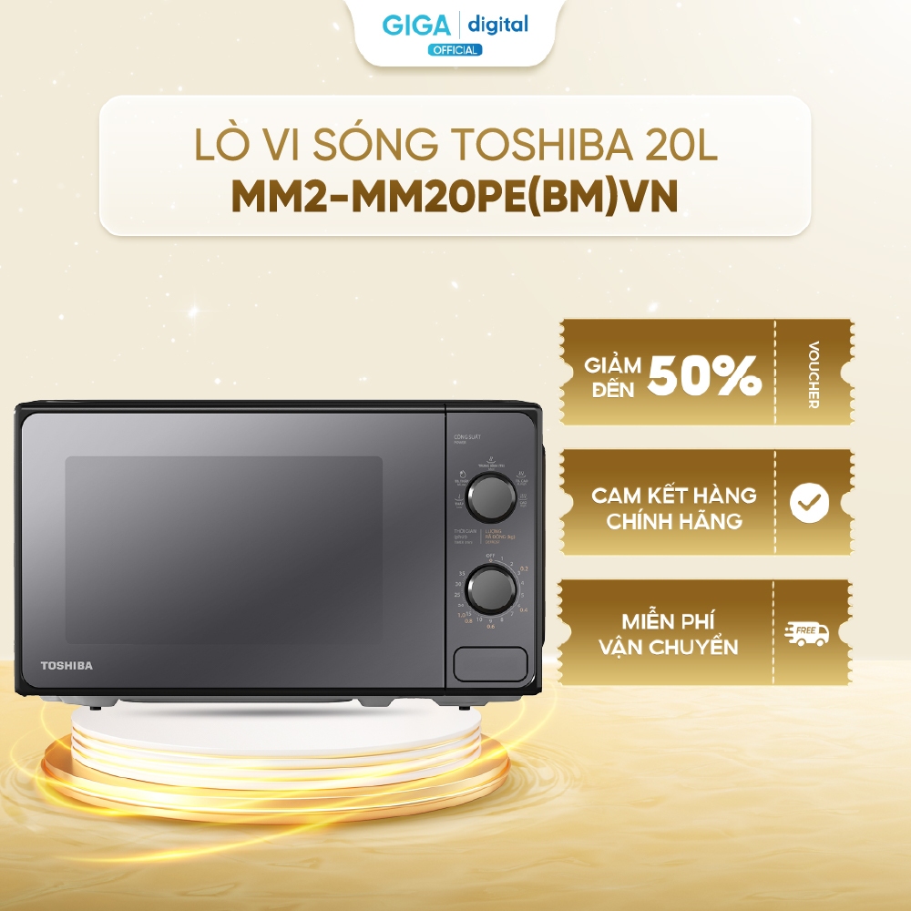 [VOUCHER 5%] Lò vi sóng Toshiba MM2-MM20PE(BM)VN 20L - Mặt kính gương đen sang trọng - 5 mức công su