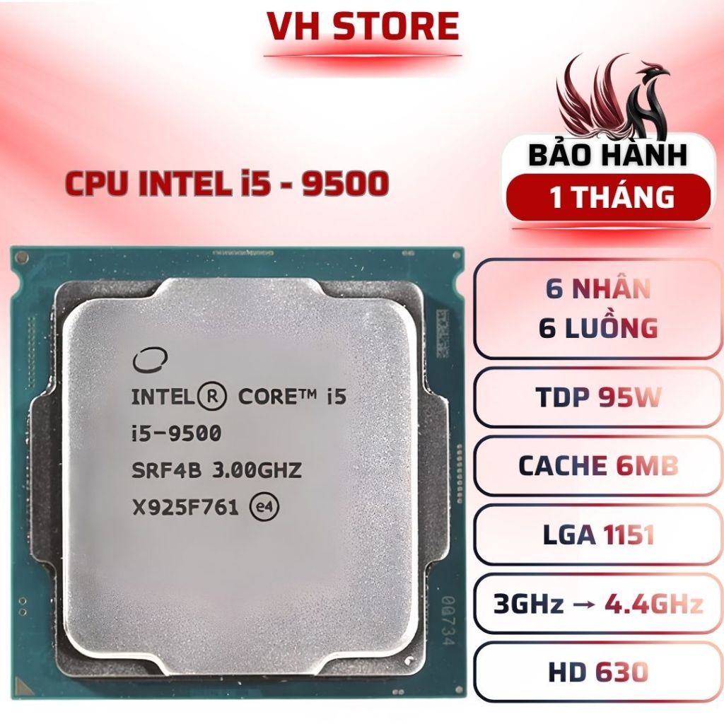 CPU Intel Core i5-9500 6C 4.4GHz LGA1151 UHD630 - BẢO HÀNH 1 THÁNG - VHSTORE