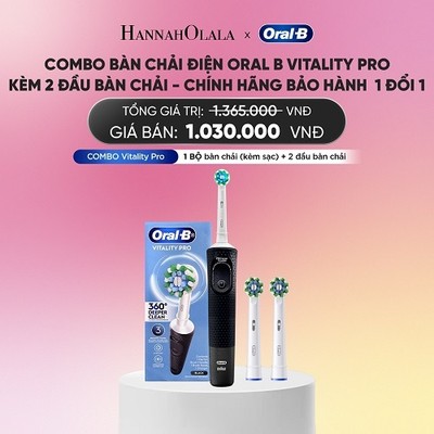 [Hannah Olala x Oral B] Combo Bàn Chải Điện ORAL B Vitality Pro Chính Hãng, BH 1 đổi 1, Chuyển Động 360° Chống Nước IPX7