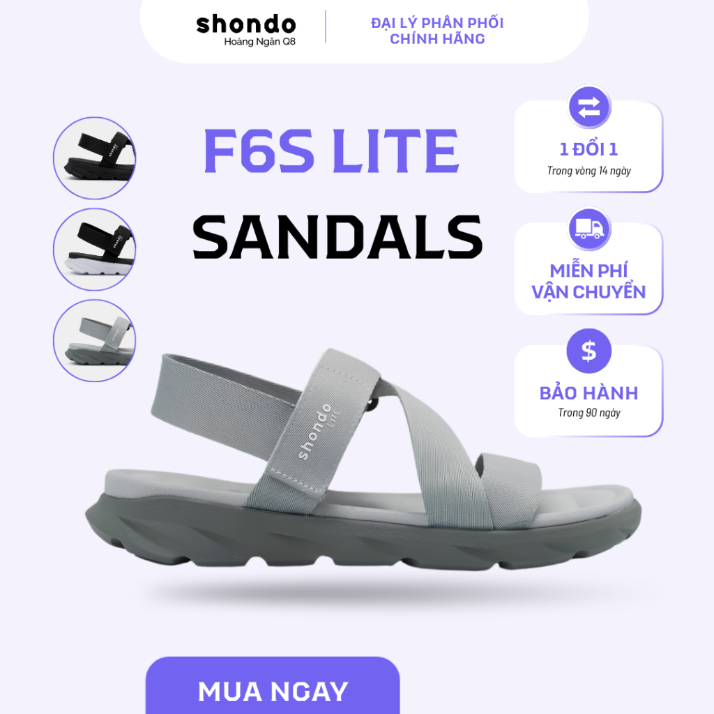 Sandal nam nữ Shondo F6S Lite màu xám – Nhẹ êm, thoáng chân, bám tốt