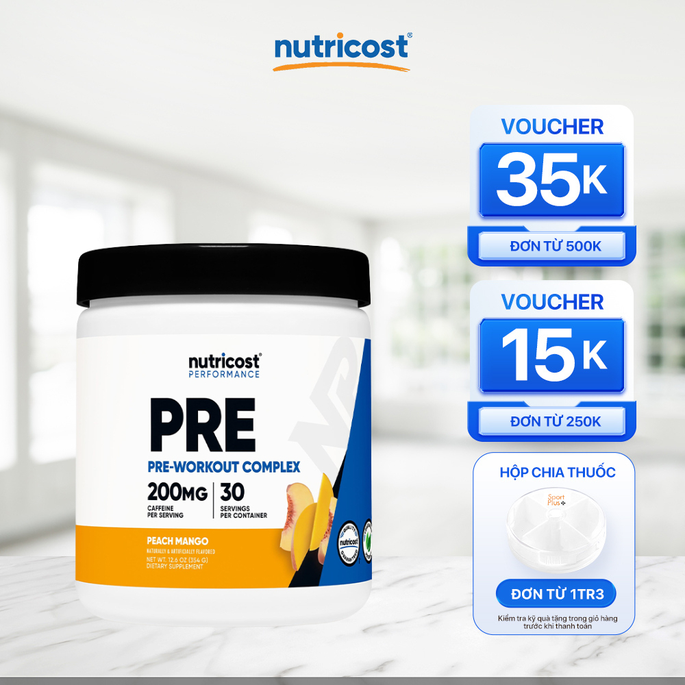 Bột Pre Workout Nutricost 30 Servings – Tăng Sức Bền, Tăng Hiệu Suất Tập Gym (200mg Caffeine)
