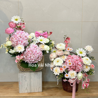 [ HOẢ TỐC HCM ] Giỏ hoa - Đĩa hoa Mộc Lan / Ngọc Lan / Hoa Ly giả cắm sẵn đủ mẫu trang trí nhà ,văn phòng ,làm quà tặng