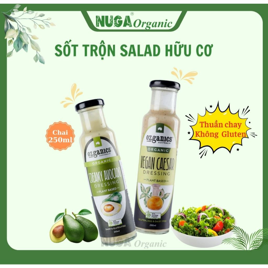 Sốt trộn salad hữu cơ Ozganics - Vị Bơ & Caesar (Ozganics Plant Based Caesar and Avocado Dressing)