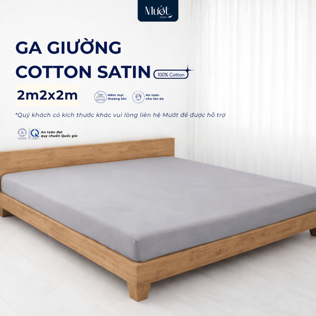 Ga giường kích thước 2m2x2m Cotton Satin Mướt Home, drap giường chất liệu 100% cotton cao cấp