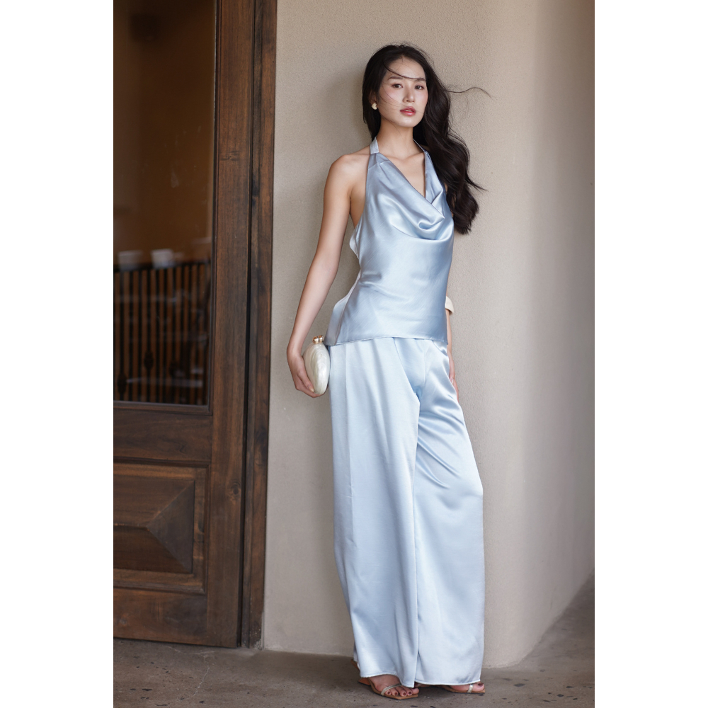 [GIÁ TỐT HƠN KHI MUA SET] Set Áo Yếm Cổ Đỗ Hở Lưng Phối Quần Lụa Ống Suông Rộng, Set Đi Biển La Boutique S023 | BigBuy360 - bigbuy360.vn