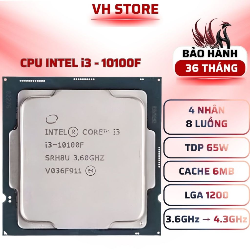 CPU Intel Core i3-10100F 4C8T 4.3GHz LGA1200 Gaming - BẢO HÀNH 36 THÁNG - VHSTORE