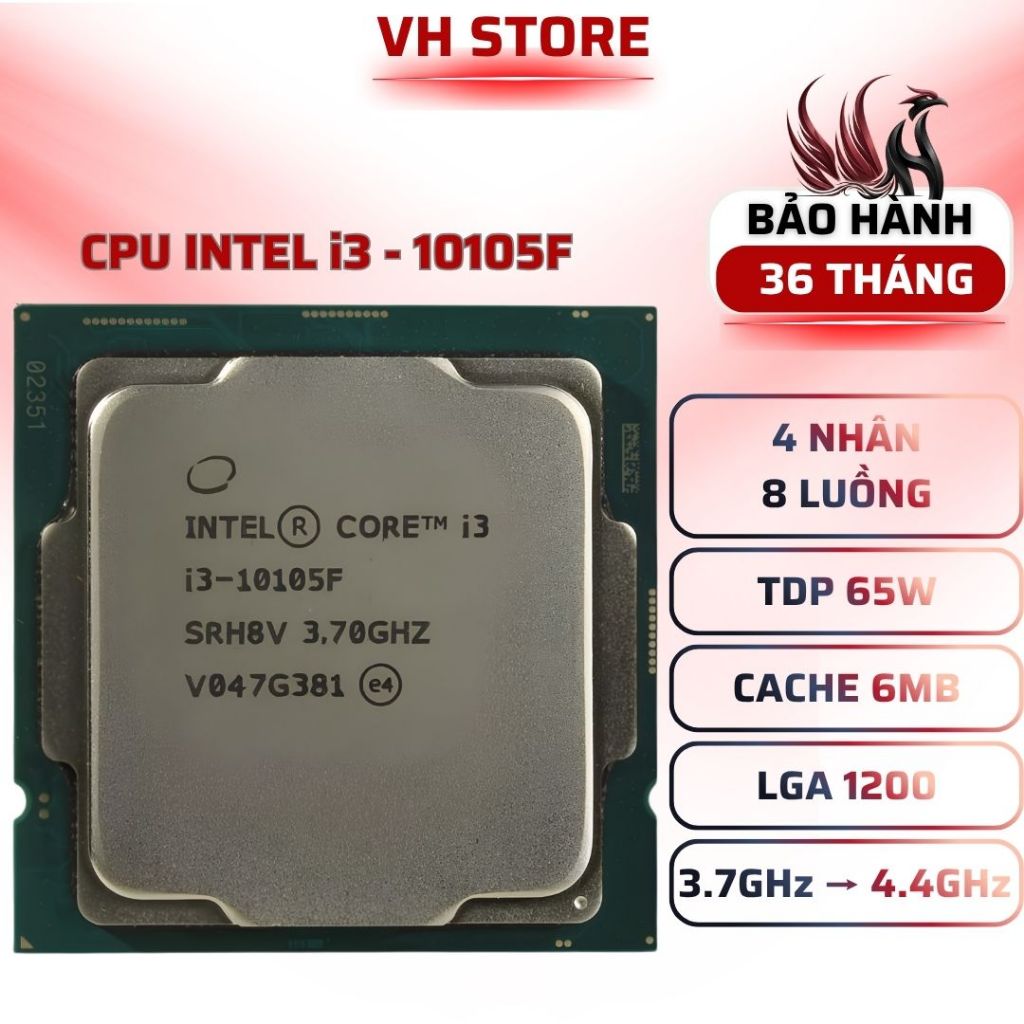 CPU Intel Core i3-10105F 4C8T 4.4GHz LGA1200 Gaming - BẢO HÀNH 36 THÁNG - VHSTORE