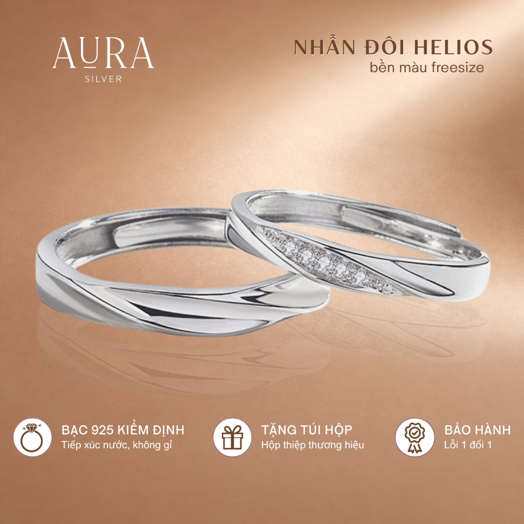 Nhẫn cặp nam nữ freesize nhẫn đôi Helios-Aura Silver-ND10