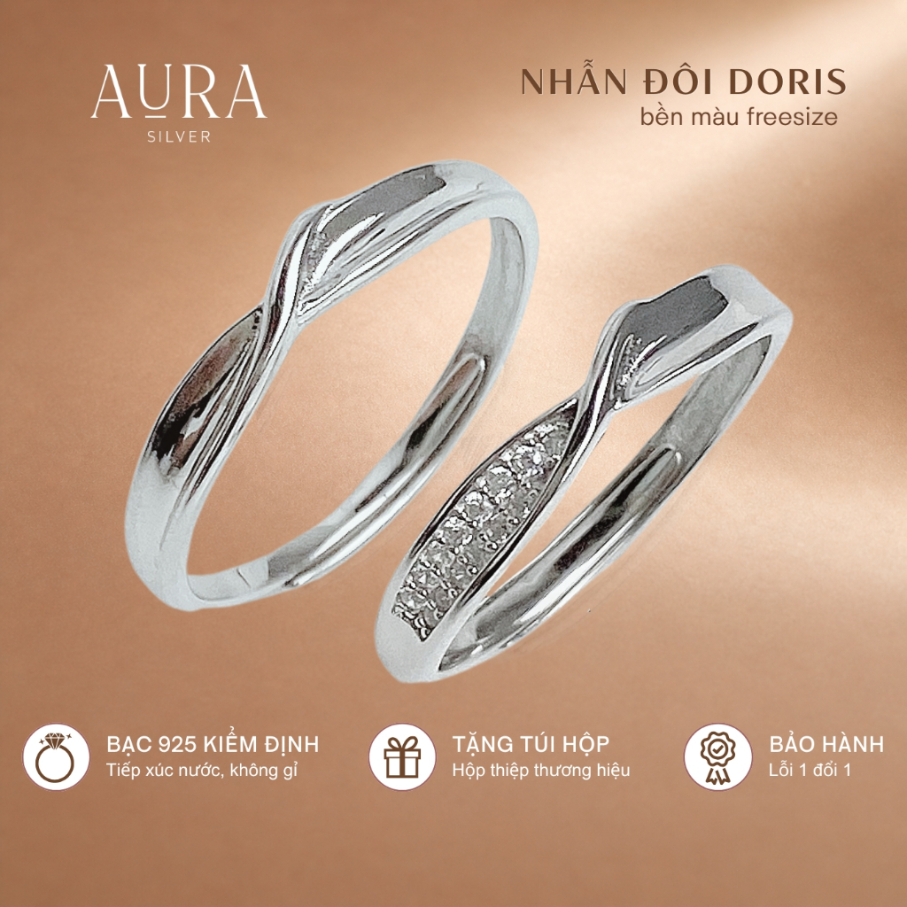 Nhẫn bạc đôi freesize, nhẫn cặp nam nữ Doris-ND05
