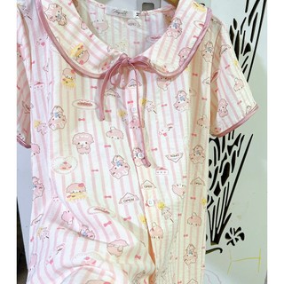 Bộ ngủ cộc tay áo cổ sen dễ thương Cotton, Xô muslin, Lụa, Đũi, Tôn, Lanh, Kate thô DBTK