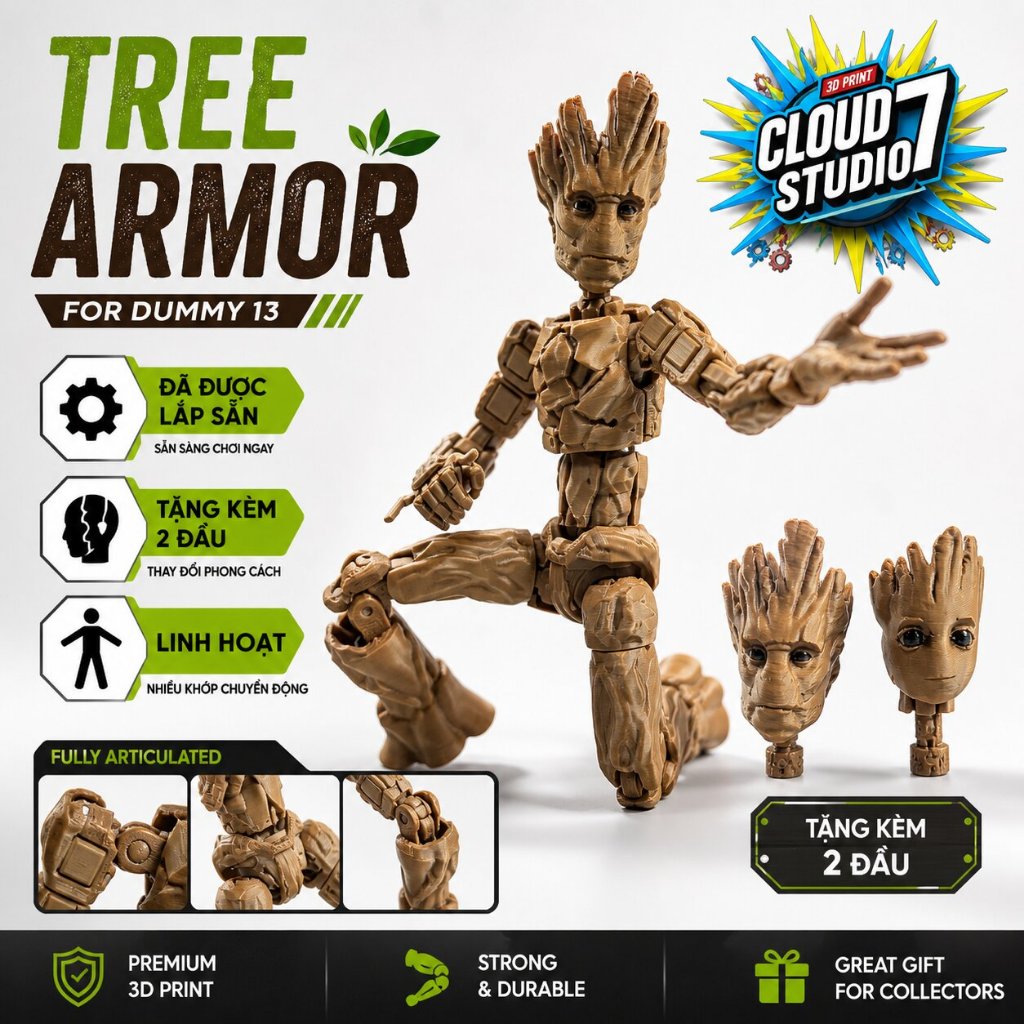 Dummy 13 Tree Armor | Mô Hình 3D Action Figure, Đã Lắp Sẵn, Tặng 2 Đầu, Cử Động Linh Hoạt