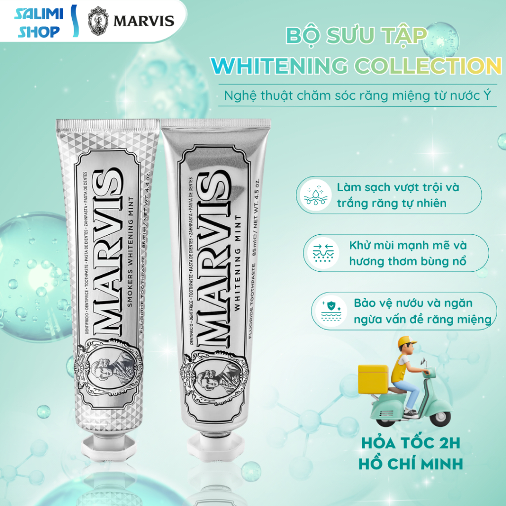 Bộ Sưu Tập Kem Đánh Răng Marvis Whitening Collection 85ml (Whitening Mint & Smokers Mint) | Chính Hã