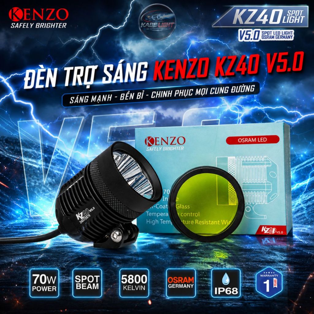 Đèn Trợ Sáng Kenzo Kz40 V5, Công Suất 70W Chip Led OSRAM Đức, Ánh Sáng Siêu Gom Xa - Bảo Hành 1 Năm