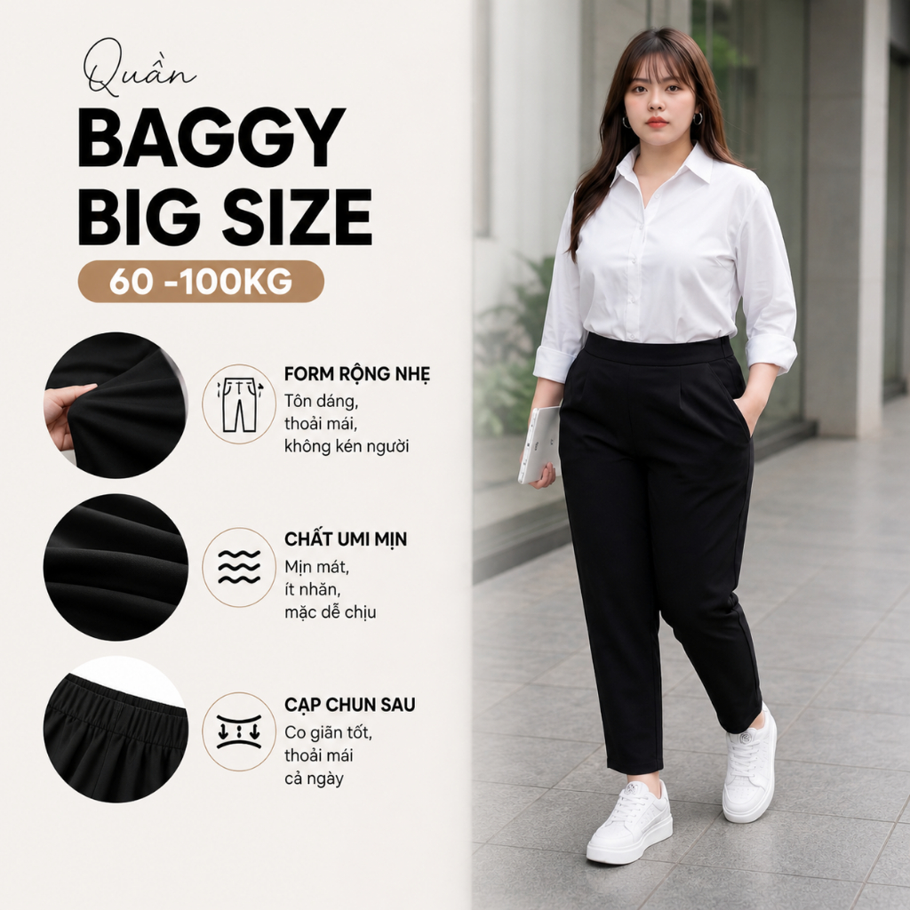 Quần Âu Công Sở Big Size Nũ 60KG -100KG (Vòng 2 max 124 -Vòng 3max 135cm) Chất Mỳ Hàn Co Giãn 4 Chiều - MÃ QA150