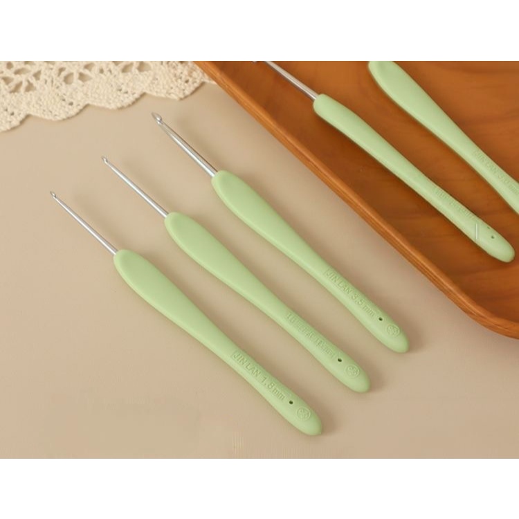 [Tặng kèm 2c len 50gr bất kì] Kim móc len Jinlan cán nhựa mềm xanh lá