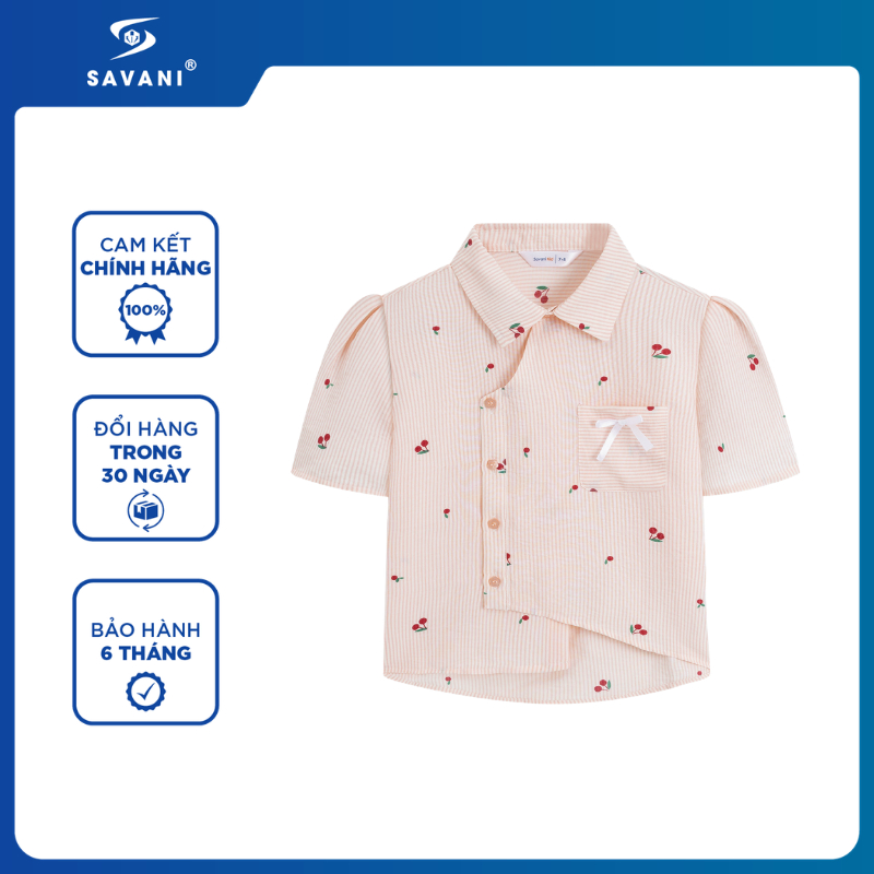 Áo Sơ Mi SAVANI Dành Cho Bé Gái, Thiết Kế Vạt Chéo Dễ Thương, Chất Vải Mềm Mát GSSA067S6