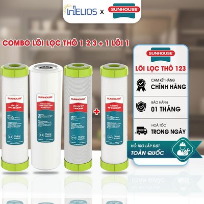 Combo 4 Lõi Lọc Thô Chính Hãng Sunhouse  (2 lõi 1, 1 lõi 2, 1 lõi 3) Dùng Cho Máy Lọc Nước RO