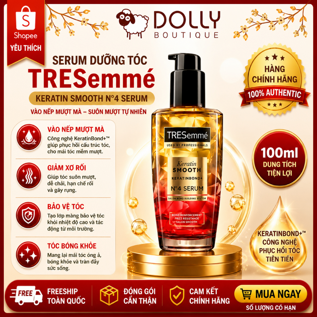 Tinh Chất Dưỡng Tóc TRESemmé Keratin Smooth KeratinBond+ No4 Serum ( Vào Nếp Suôn Mượt ) - 100ml