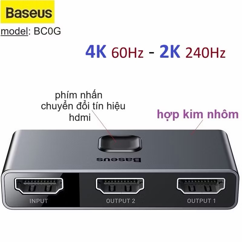 Thiết bị chia cổng HDMI hai chiều Baseus Matrix HDMI Switcher CAHUB-BC0G -Bảo Hành 6 tháng