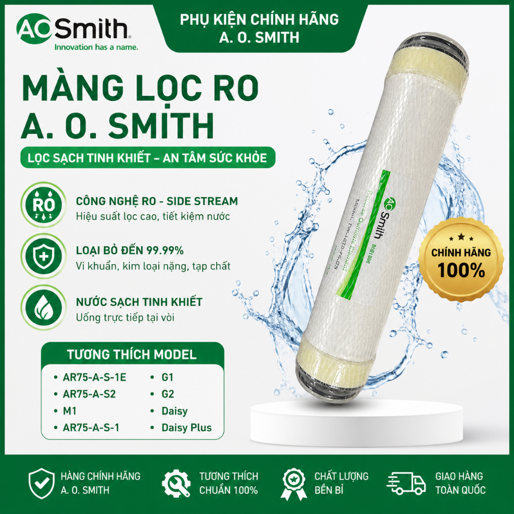 Màng Lọc RO A.O. Smith Chính Hãng – Lõi RO Thay Thế Máy Lọc Nước AOSmith AR75, G1, G2, Daisy, M1