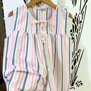Bộ ngủ ngắn cộc tay áo cổ sen viền bèo dễ thương Cotton, Xô muslin, Lụa, Đũi, Tôn, Lanh, Kate thô DBTK