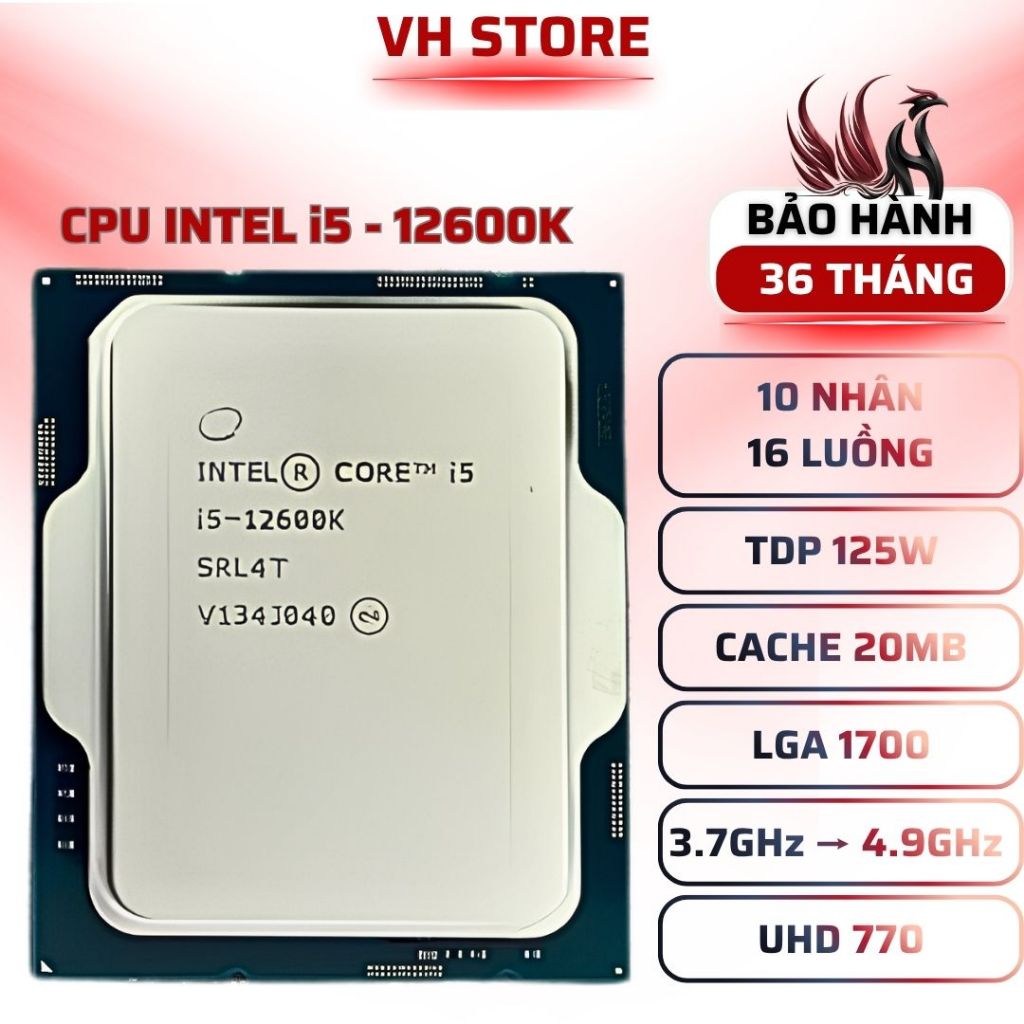 CPU Intel i5-12600K (10C/16T, 4.9GHz) - BẢO HÀNH 36 THÁNG - VHSTORE