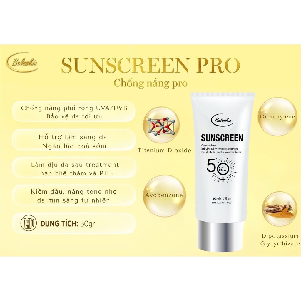 KEM CHỐNG NẮNG BELASKIN SUNSCREEN PRO SPF 50+ PA++++-BẢO VỆ DA TOÀN DIỆN