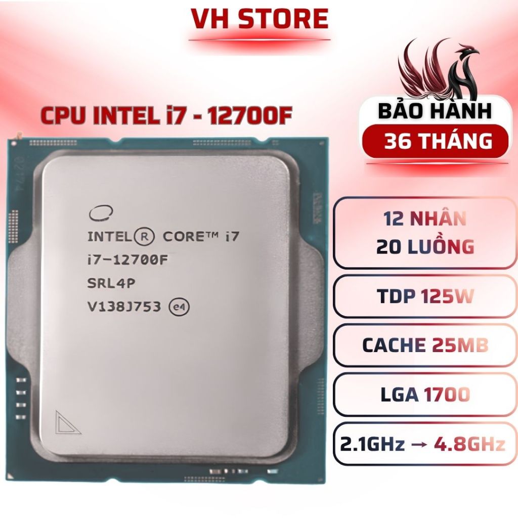 CPU Intel i7-12700F (12C/20T, 4.9GHz) - BẢO HÀNH 36 THÁNG - VHSTORE