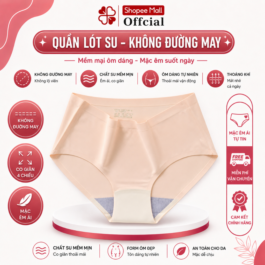 Quần Lót Su Nữ CLOVER Không Đường May Nâng Mông Kháng Khuẩn Cao Cấp, Quần lót nữ mặc áo dài - 5032