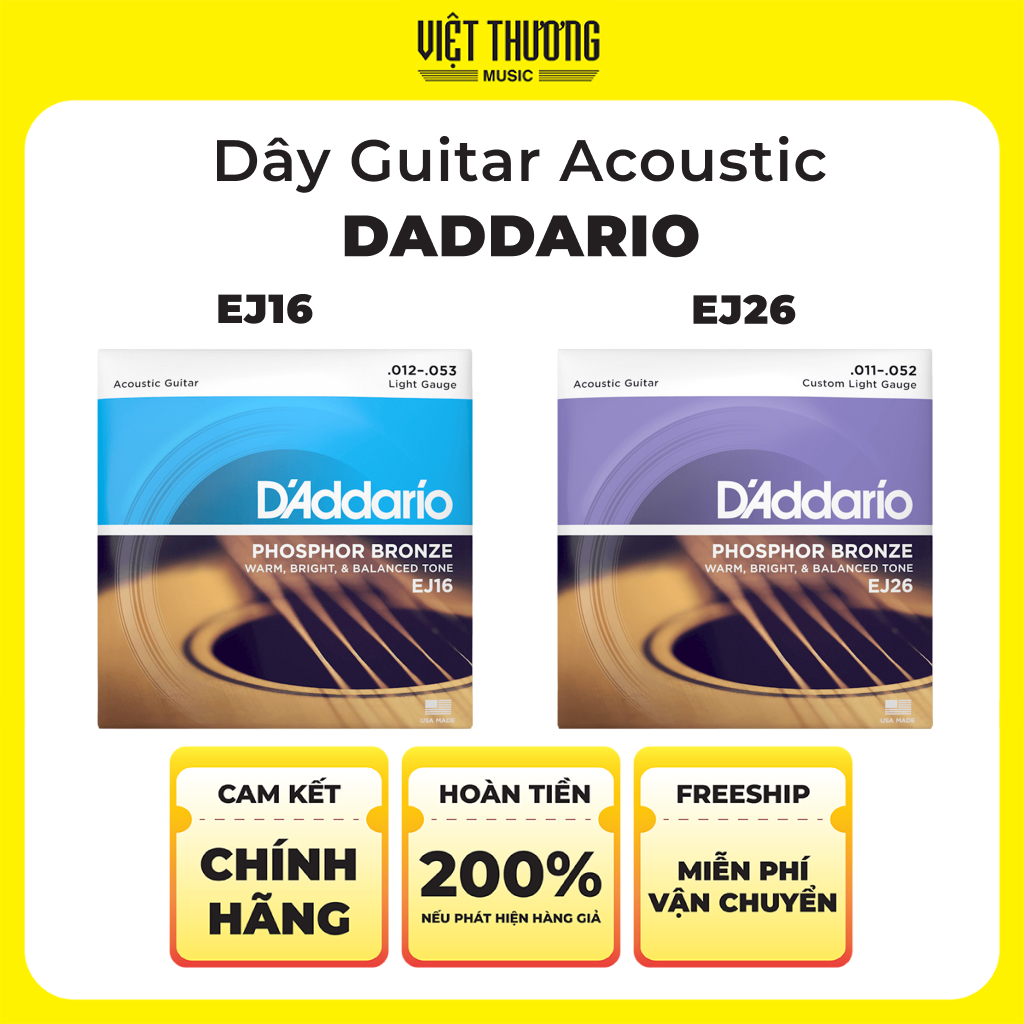 Dây Đàn Guitar Acoustic Daddario EJ16, EJ26 ÂmThanh Ấm Độ Bền Cao