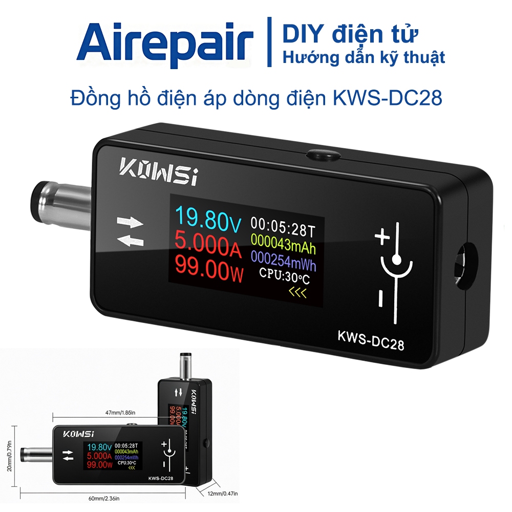 KWS-DC28 0.96 inch TFT hiển thị điện áp ampe kế công suất DC 4~30V 0~12A cổng DC 5.5*2.5