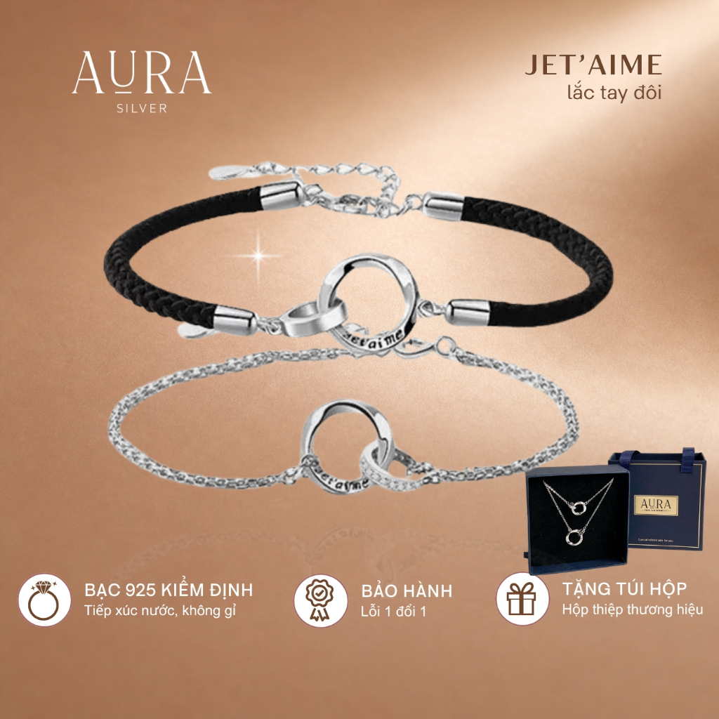 Vòng tay đôi nam nữ Je t’aime bạc 925 xi kim lắc tay cặp tình yêu-AURA SILVER-LĐ11