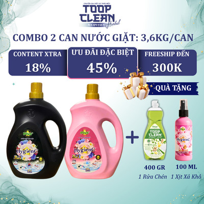 Combo 2 Can Nước Giặt Đậm Đặc HygienC Plus 3,6 Kg/Can Hương Nước Hoa - Sản Xuất Tại Việt Nam