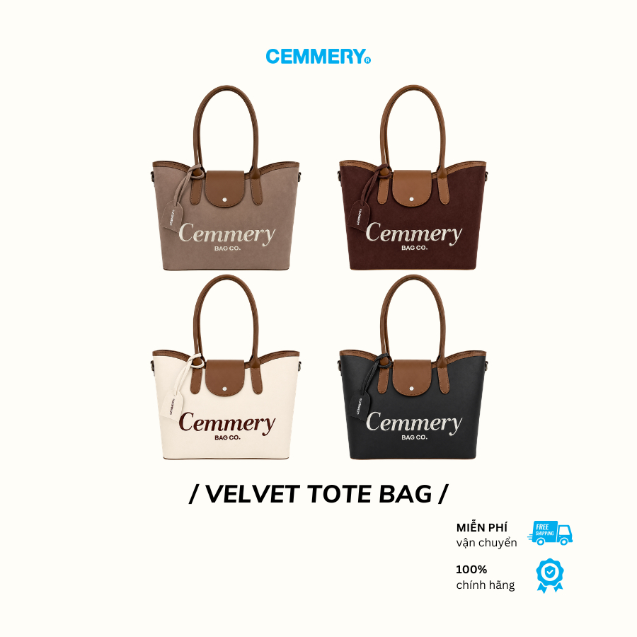 Túi Tote CEMMERY Local Brand Chính Hãng Velvet Tote Bag Đựng Được Laptop 15 Inch Logo Thêu 4 Màu | BigBuy360 - bigbuy360.vn