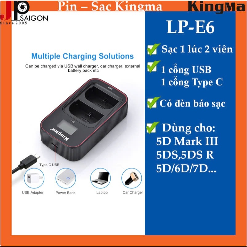 PIN SẠC MÁY ẢNH KINGMA FOR PIN LP-E6 VER 3