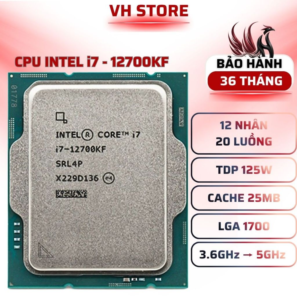 CPU Intel i7-12700KF (12C/20T, 5.0GHz) - BẢO HÀNH 36 THÁNG - VHSTORE