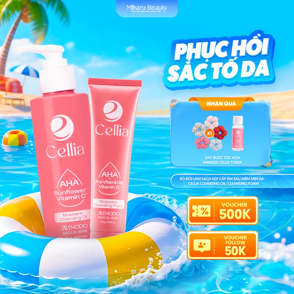 Bộ Đôi Làm Sạch Kép Cấp Ẩm Sâu Mềm Mịn Da - Cellia Cleansing Oil, Cleansing Foam