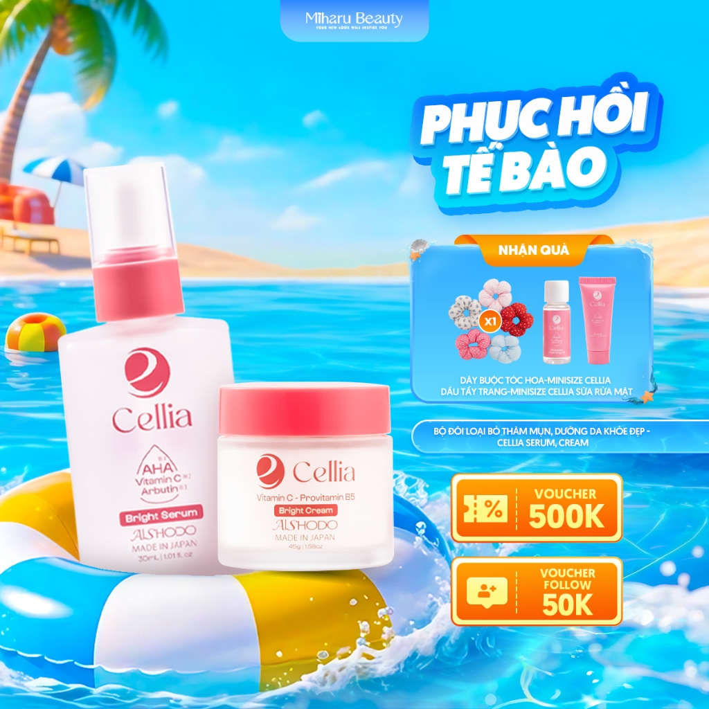 Bộ Đôi Loại Bỏ Thâm Mụn, Dưỡng Da Khỏe Đẹp - Cellia Serum, Cream
