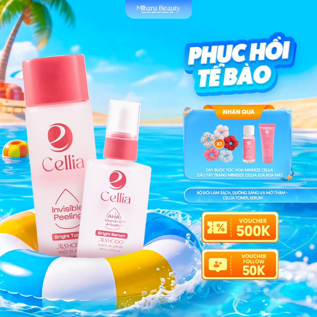 Bộ Đôi Làm Sạch, Dưỡng Sáng và Mờ Thâm - Cellia Toner, Serum