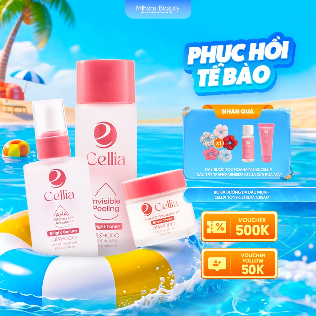 Bộ Ba Dưỡng Da Dầu Mụn - Cellia Toner, Serum, Cream