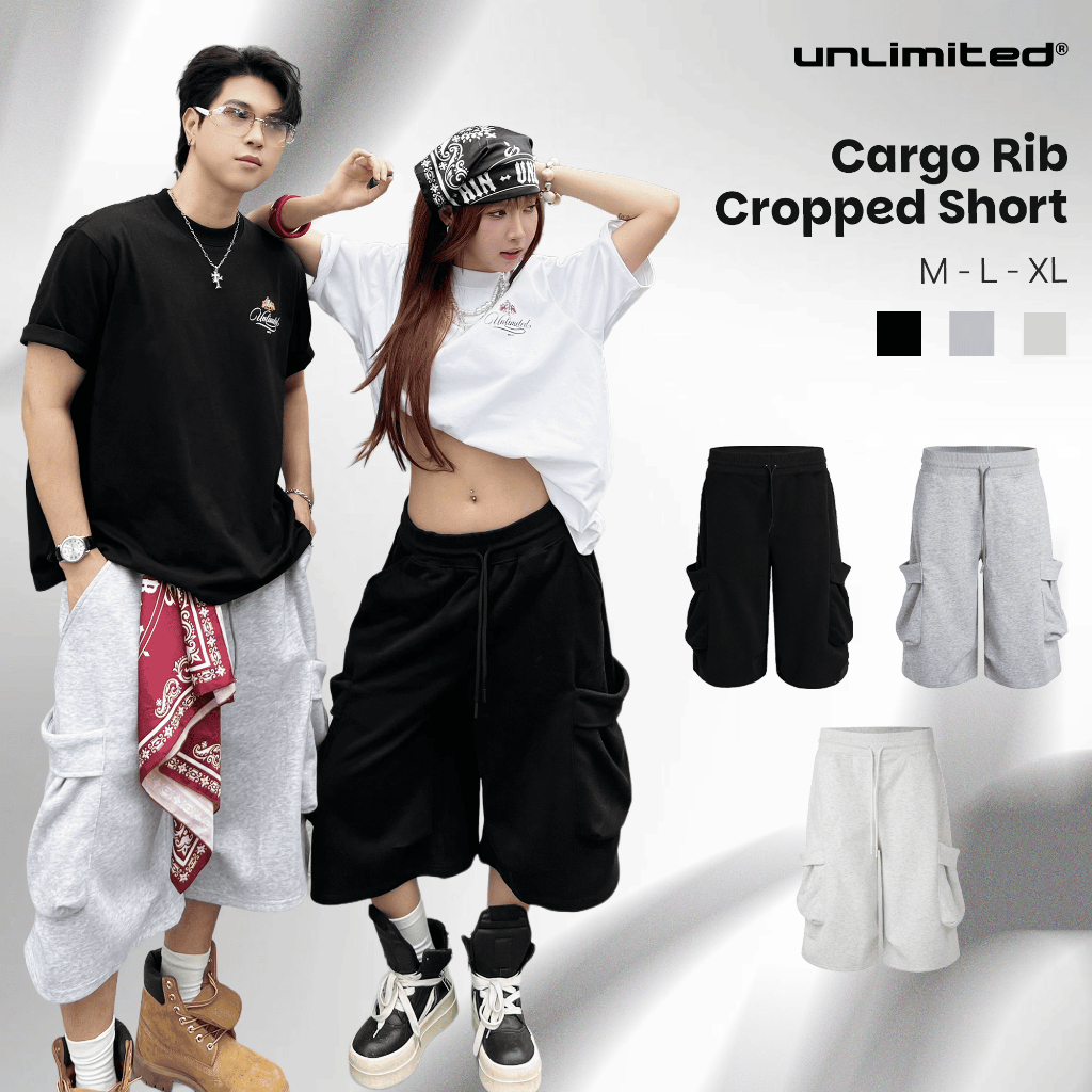 [Mở Bán] Q02 Quần Short Lửng Túi Hộp Cạp Bo Rib Nam Nữ Unlimited Club - Cargo Rib Cropped Short Unli