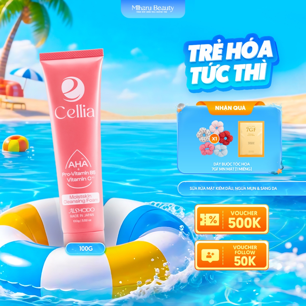 Sữa rửa mặt kiềm dầu, ngừa mụn & sáng da - Cellia Moistskin Cleansing Foam 100g