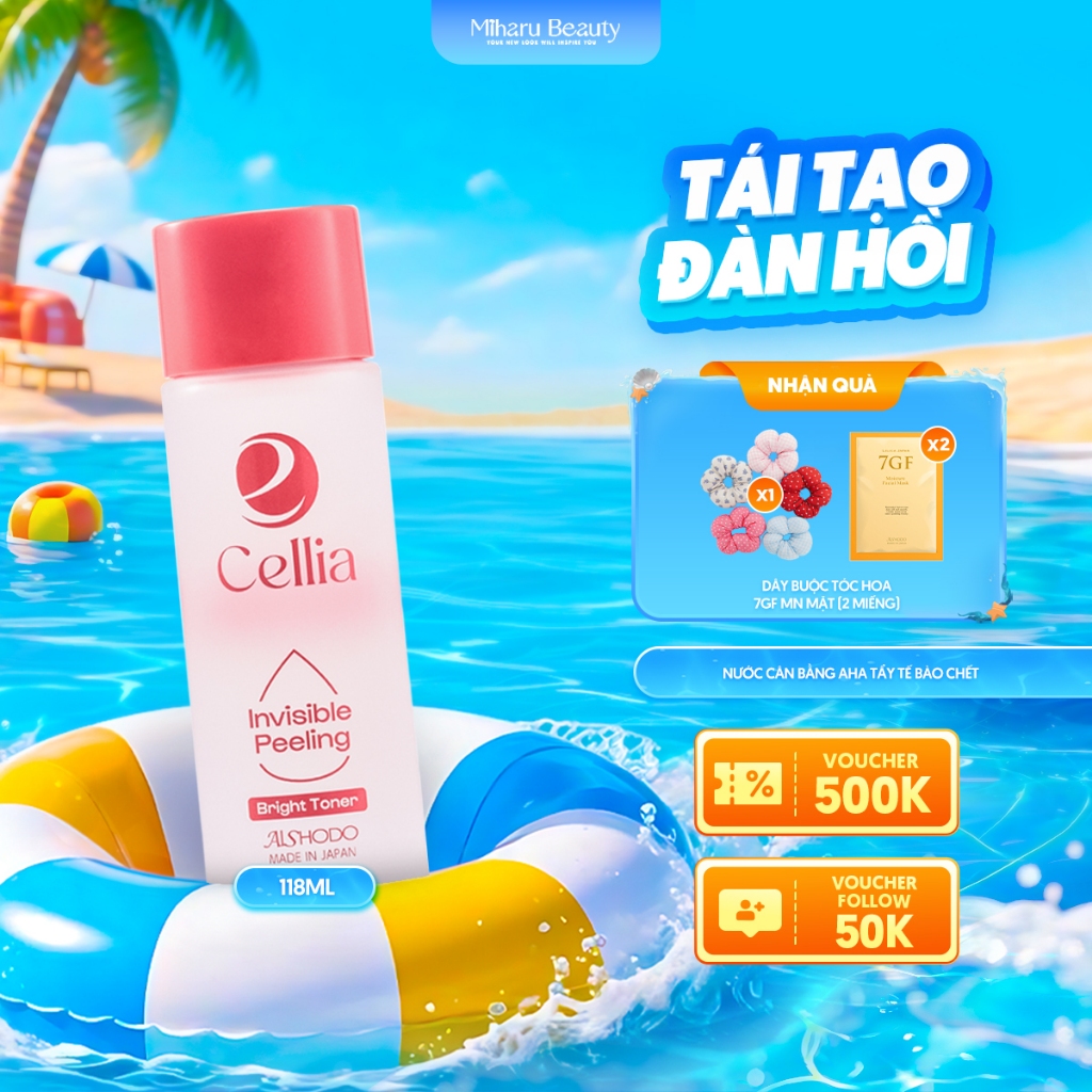 Nước Cân Bằng AHA tẩy tế bào chết ngừa mụn & sáng da - Cellia Invisible Peeling Bright Toner 118ml