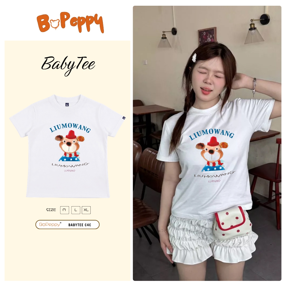 Áo Baby Tee Nữ BoPeppy BP60 In Gấu Cotton 4 Chiều Mịn Mát, Áo Thun Nữ Cộc Tay Form Babytee Xinh Xắn
