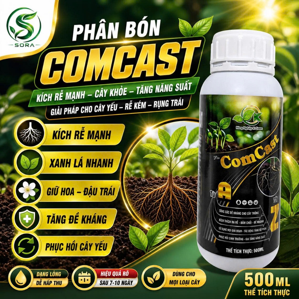 🌱 COMCAST 500ML KÍCH RỄ MẠNH – PHỤC HỒI CÂY YẾU – GIỮ HOA ĐẬU TRÁI – TĂNG NĂNG SUẤT CHO MỌI LOẠI CÂY