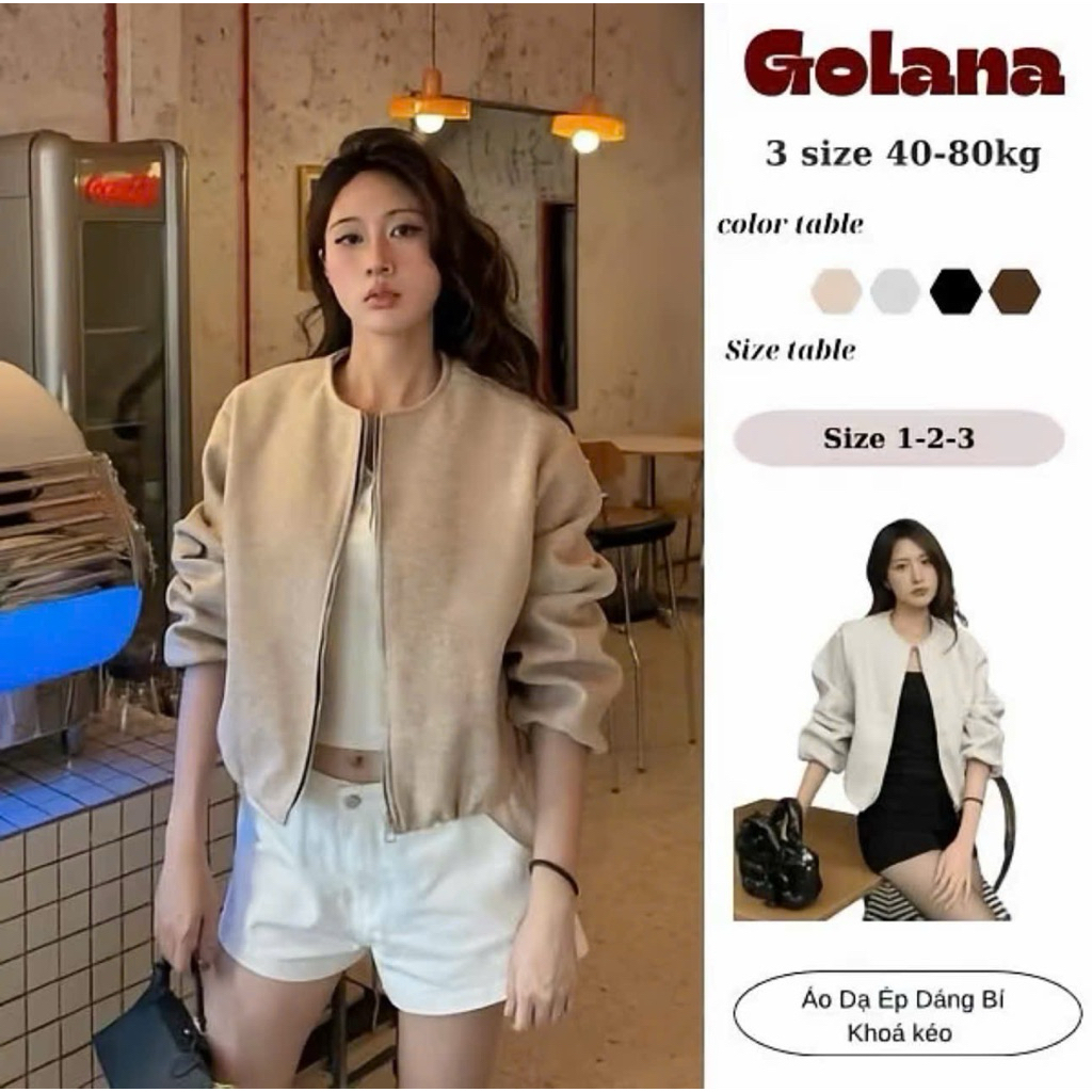 Áo Khoác Dạ Bomber Nữ Dáng Ngắn Basic Khóa Kéo Thời Trang Hàn Quốc Cao Cấp Mùa Thu Đông Golana-Tranc