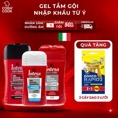 Sữa Tắm Gội Dạng GEL 250ml Thương Hiệu Intesa Cao Cấp Từ Ý TẶNG KÈM Dao Cạo Râu Hàn 2 Lưỡi