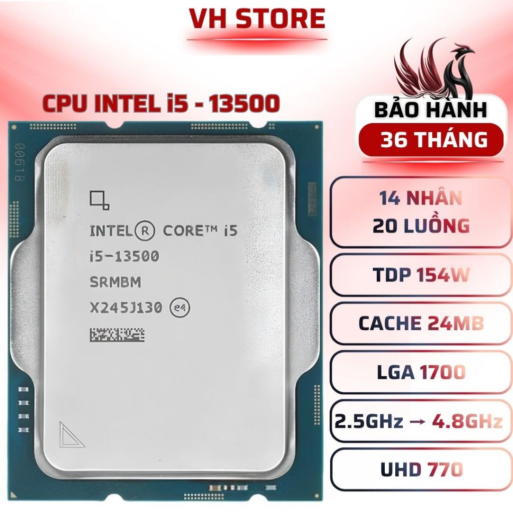 CPU Intel i5-13500 (14C/20T, UHD 770) Gen 13 - BẢO HÀNH 36 THÁNG - VHSTORE