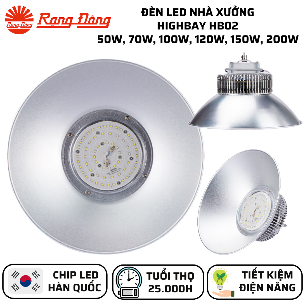 Đèn Led Highbay 50W, 70W, 100W, 120W, 150W, 200W Ánh sáng Trắng 6500K Rạng Đông HB02