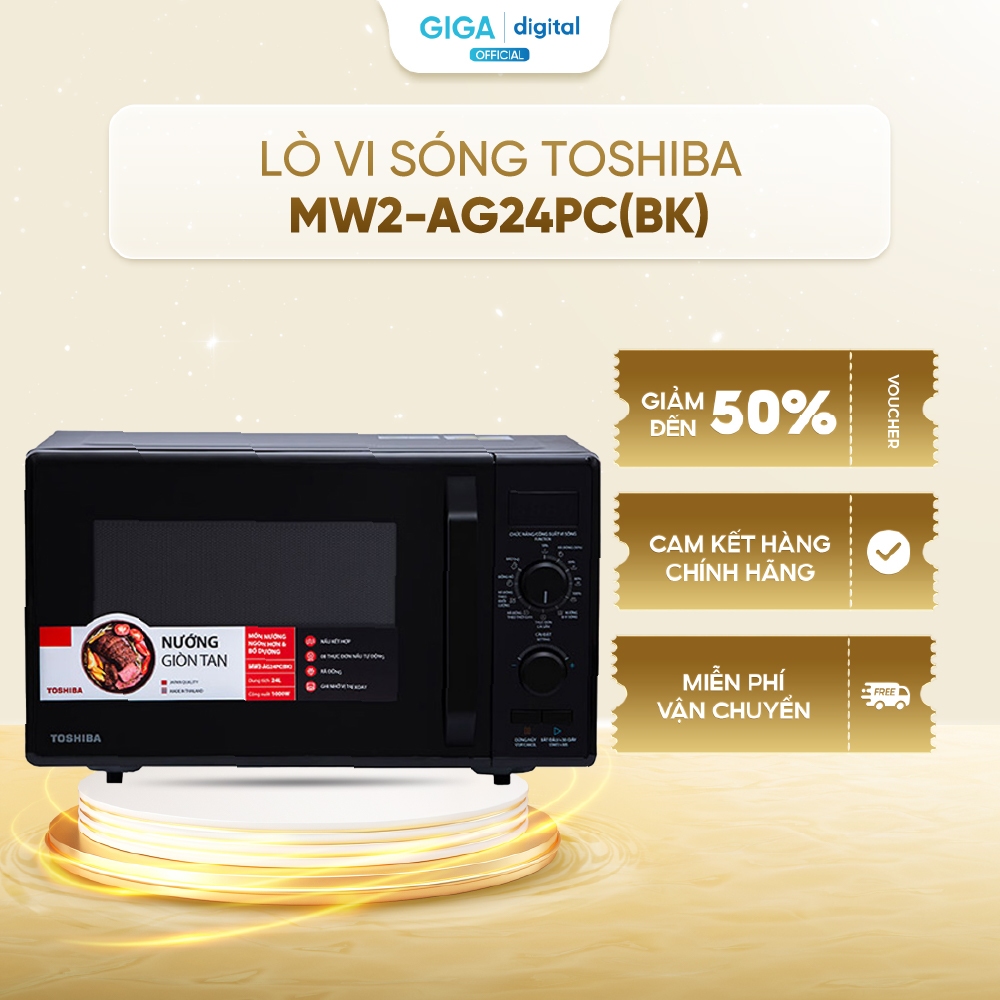 [VOUCHER 5%] Lò vi sóng Toshiba MW2-AG24PC(BK) 24L - Nấu, hâm, rã đông, nướng - Hẹn giờ lên đến 35 p